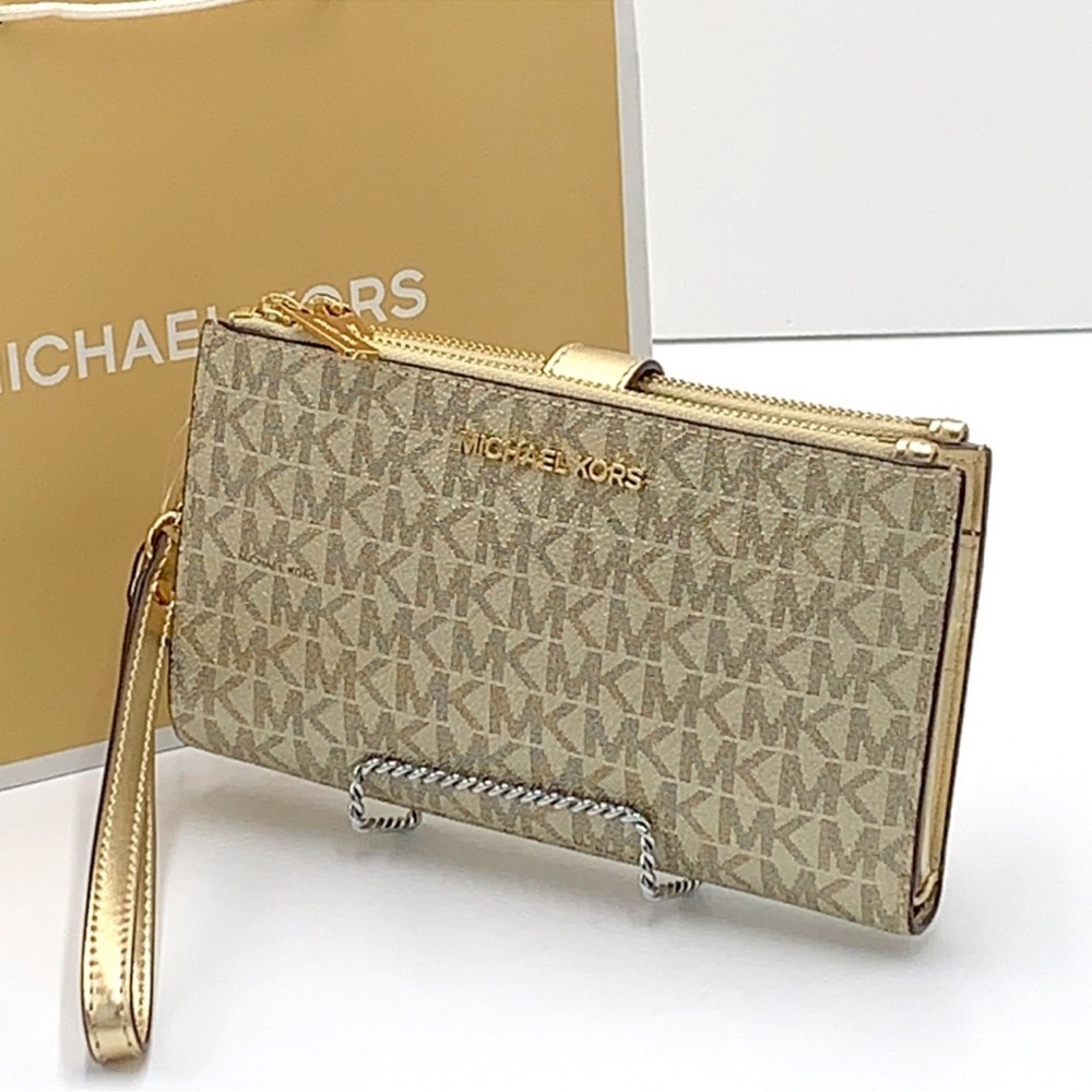 Michael Kors Large X Chain Shoulder Tote & Large Double Zip Wallet Pale Gold - Picture 11 of 16